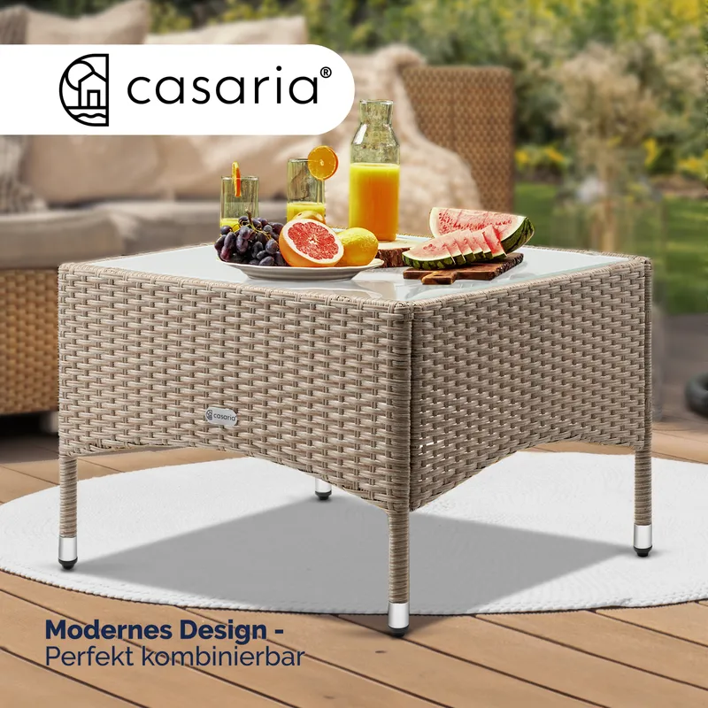 Casaria® Polyrattan Beistelltisch Grau-Beige 58x58x42cm, Grau, – Produktbild 2 von 2
