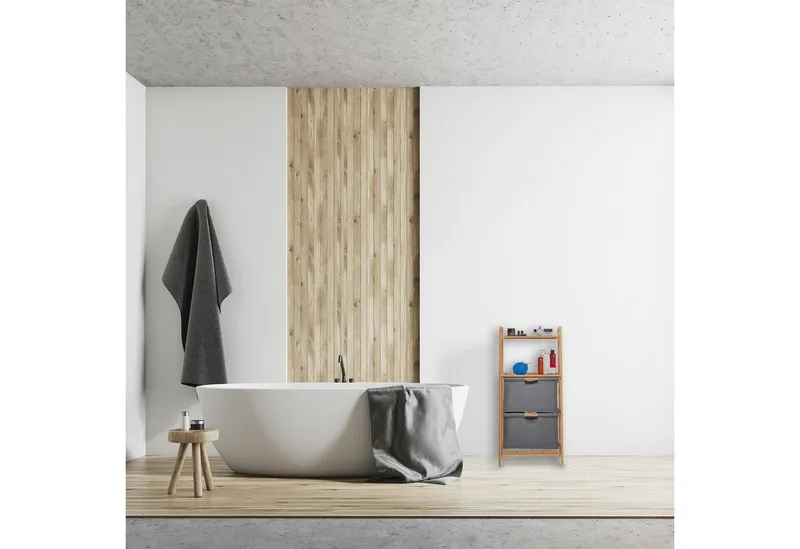 RELAXDAYS RELAXDAYS Standregal Badregal mit Wäschekörben, 1-tlg., Braun, – Produktbild 2 von 5