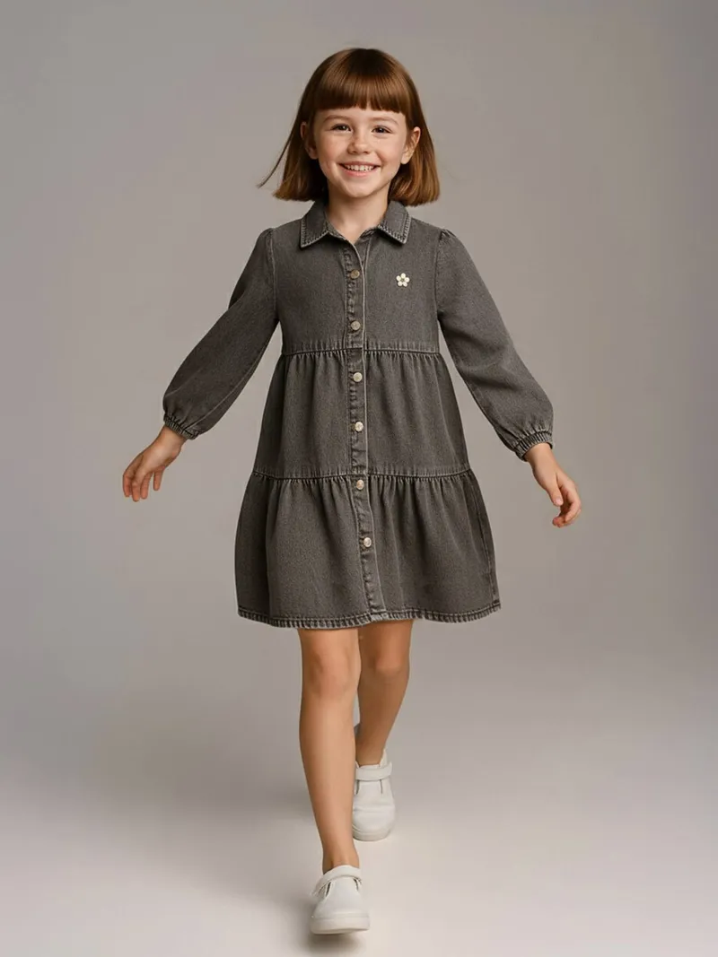 Vertbaudet Vertbaudet Mädchen Kleid aus Light-Denim er denim, Grauer denim, – Produktbild 1 von 3