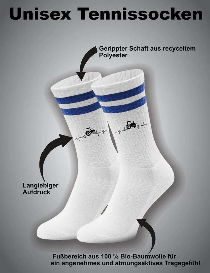 Youth Designz Tennissocken Unisex Socken "Heartbeat Traktor" Aufdruck lustig Geschenk Statement mit verstärkter Verse und Zehenbereich, Blau, – Produktbild 3 von 5