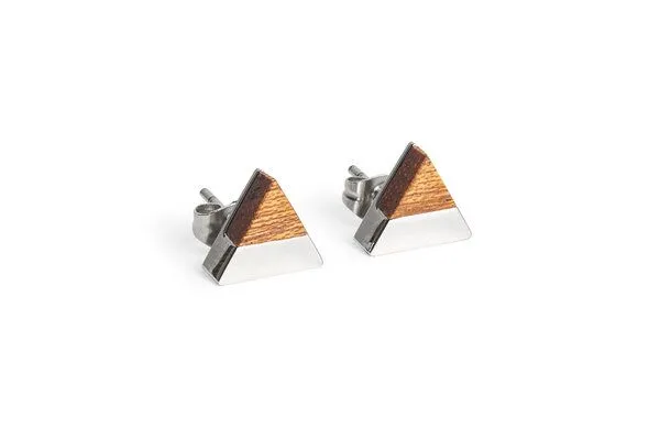 BeWooden BeWooden Dreieckige Ohringe - Holz und Edelstahl Kombination, Red, – Produktbild 2 von 4