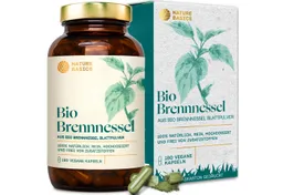 Nature Basics Hochwertiges Bio Brennnessel Vegan im Braunglas 180 Kapseln, 180 St., 103 g – Produktbild 1 von 1