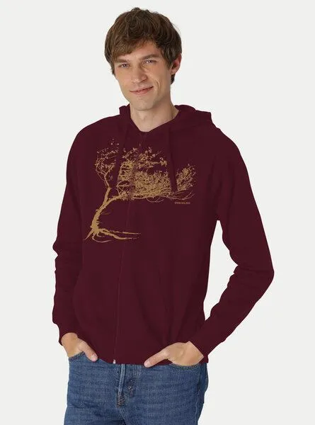 Peaces.bio - handbedruckte Biomode Peaces.bio - handbedruckte Biomode Bio Herren-Zip-Hoodie Windy Tree, Bordeaux, – Produktbild 3 von 3