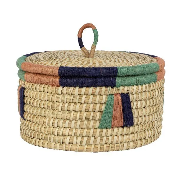 El Puente El Puente Korb mit Deckel | Fair Trade & Handmade aus Bangladesch, Blau,orange, – Produktbild 1 von 2