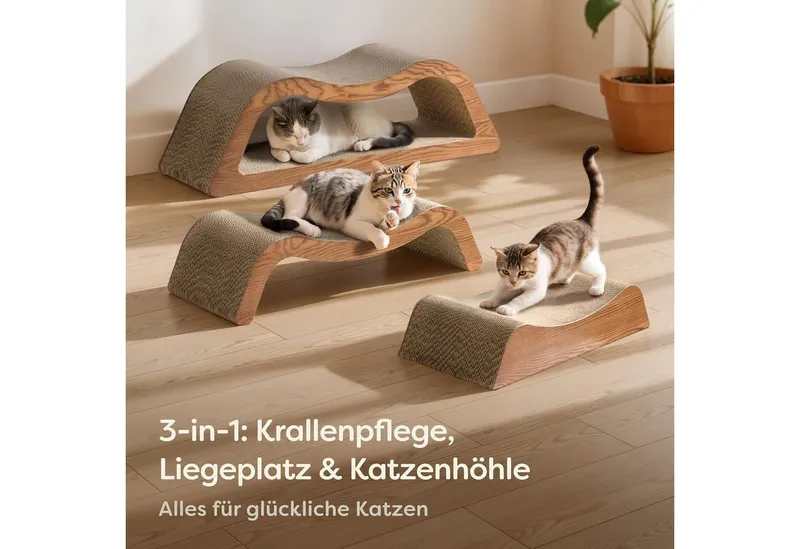 Knupis Kratzbrett Kratzpappe Katze XXL 75cm 3 - teilig – Kratzmöbel aus kratzfester, (Set, 3-teiliges Kratzbrett-Set), Langlebig bis 2 Jahre – Krallenpflege – Platzsparend – Möbel schutz, Braun, – Produktbild 1 von 5