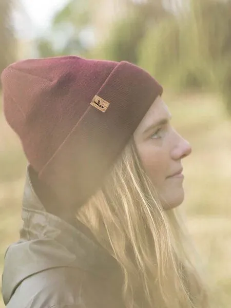 FUXBAU FUXBAU Merino Kork Beanie, Bordeaux, – Produktbild 4 von 4