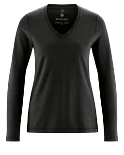 HempAge Hempage Damen vegan Sportliches Langarm T-Shirt Schwarz – Produktbild 1 von 1