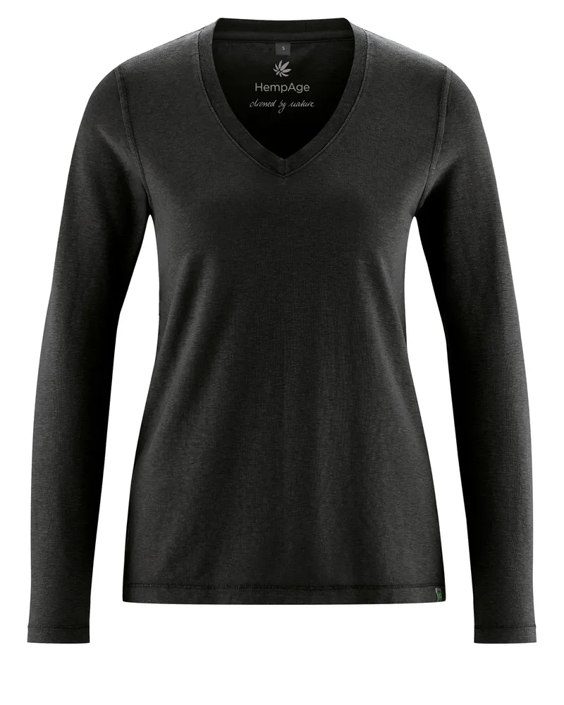 HempAge Hempage Damen vegan Sportliches Langarm T-Shirt Schwarz, Schwarz, – Produktbild 1 von 2