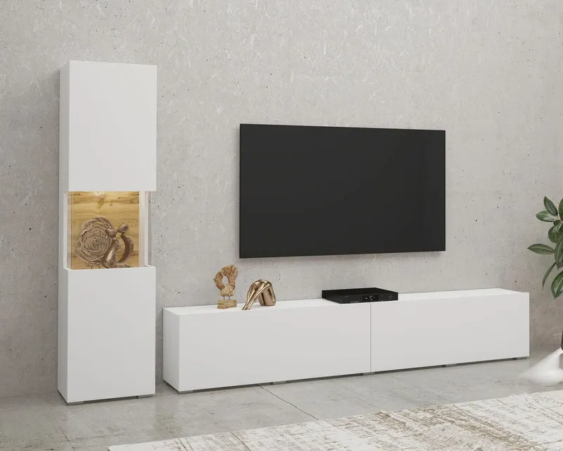Home affaire Wohnwand Ava, Wohnzimmer-Set hängend/stehend montierbar, Vitrine, Lowboard, 2-tlg., Weiß, – Produktbild 1 von 4