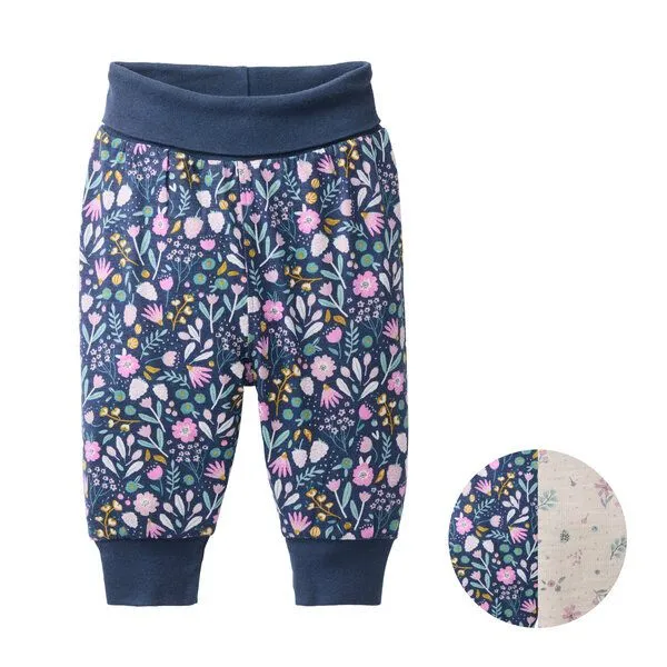 People Wear Organic People Wear Organic Wendehose in dunkelblau bedruckt, "Herbstblüten", Bio-Baumwolle – Produktbild 1 von 3