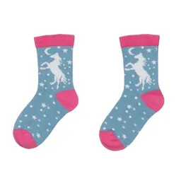 Walkiddy Baby Socken Bio-Baumwolle GOTS White Horses blau von Walkiddy – kuschelweiche, rutschfeste, nachhaltige Kindersocken für jeden Tag und sensible Haut – ideal für kleine Pferdefans – Produktbild 1 von 1