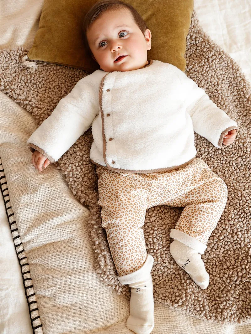 Vertbaudet Baby Sweathose für Neugeborene, Beige bedruckt, – Produktbild 1 von 3