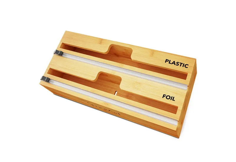 SpaceAid Folienspender Folienspender Mit Cutter, (2 in 1 Kunststofffolie, Aluminiumfolie und Wachs-Bambusspender), für Küche, Aufbewahrung – Produktbild 1 von 5