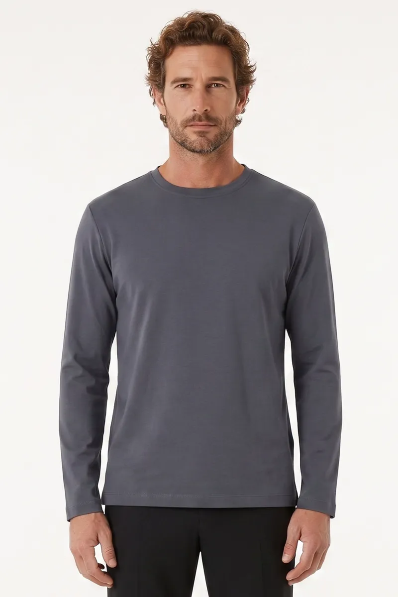 ORGANICATION ORGANICATION Herren vegan Langarmshirt Aus Interlock-Strick In Basalt, Grau, – Produktbild 2 von 2