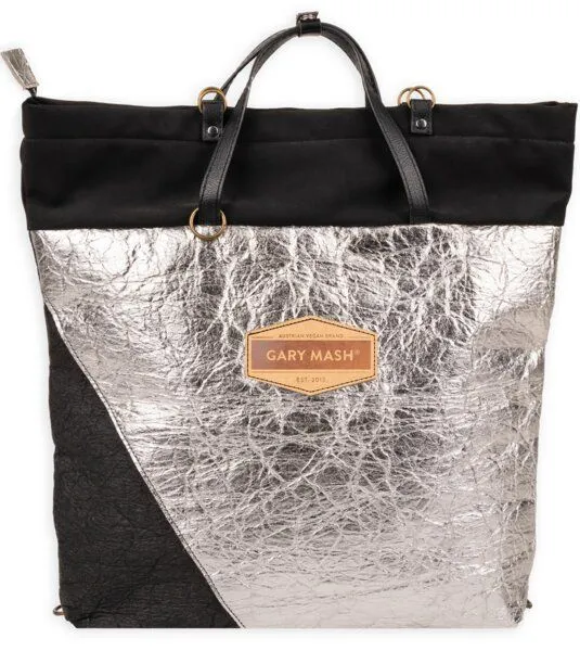 Gary Mash GARY MASH JANE Allroundertasche aus Ananasleder Piñatex, Schwarz-silber, – Produktbild 1 von 4