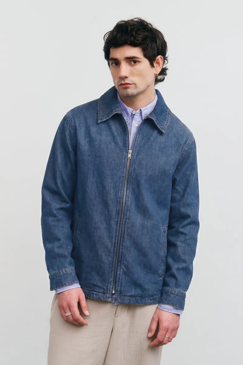 Rotholz Rotholz Herren vegan Arbeitsjacke Aus Washed Denim Mit Reißverschluss, Blau, – Produktbild 2 von 2