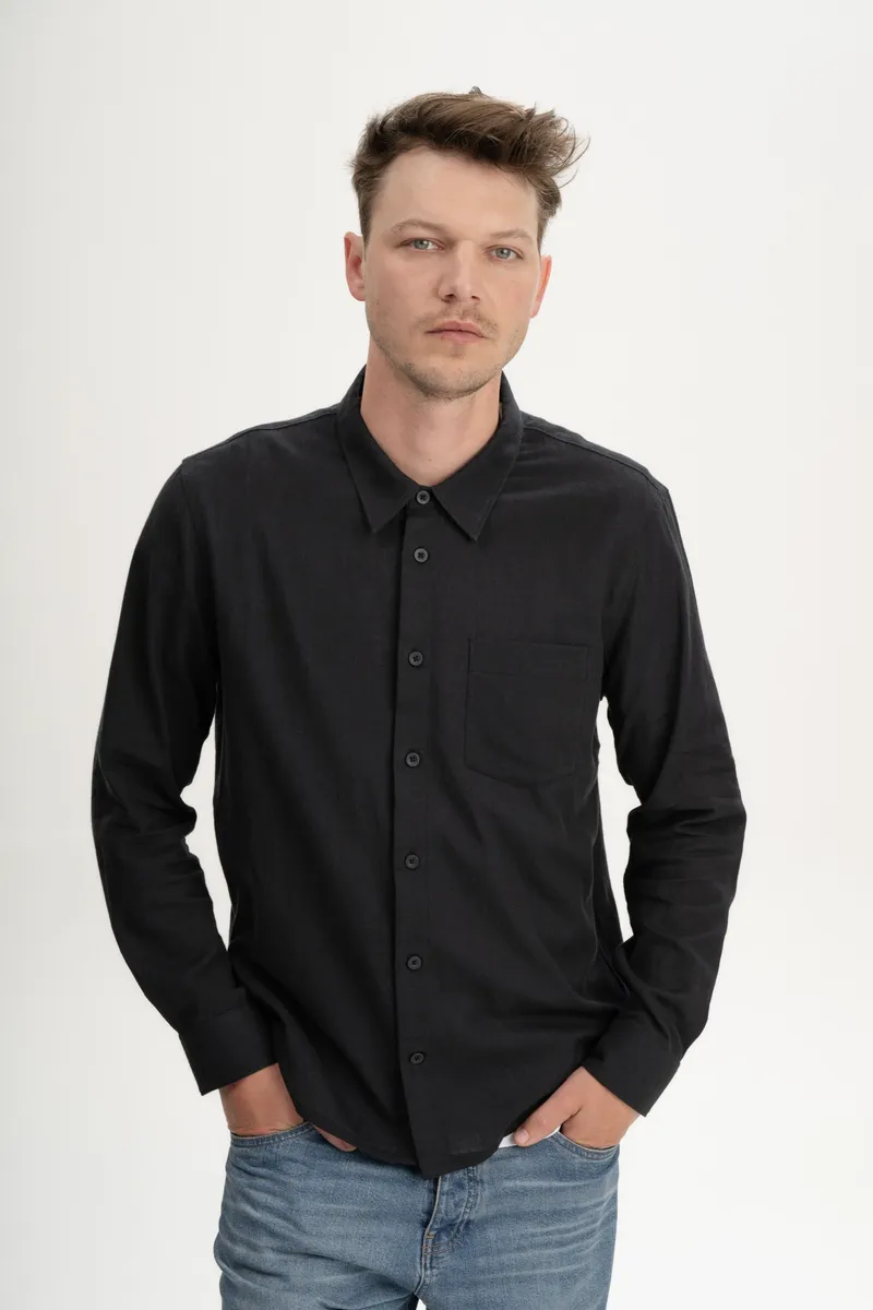 MELA MELA Herren vegan Hemd Ishir Holzkohle Schwarz, Schwarz, – Produktbild 2 von 2