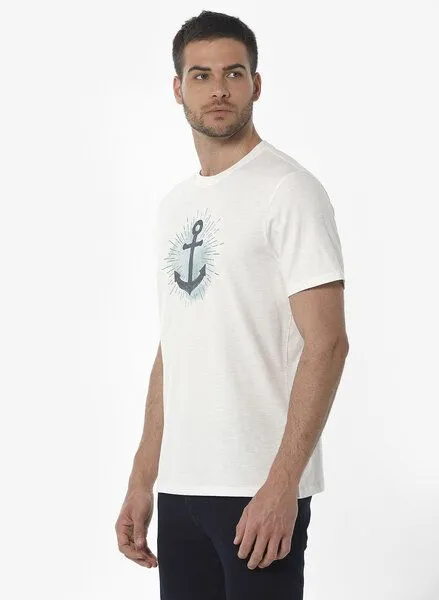 ORGANICATION ORGANICATION T-Shirt aus Bio-Baumwolle mit Anker-Print, Weiß(off white), – Produktbild 3 von 4