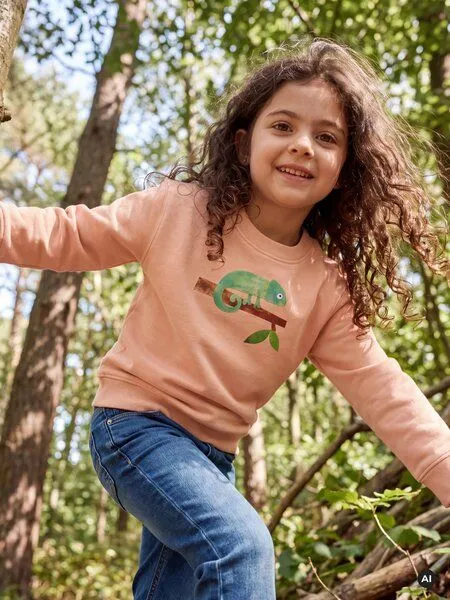 MelaDi Meladi Kinder Sweater aus Biobaumwolle - Chamäleon auf Creme Latte, Natural white, – Produktbild 6 von 7