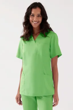 TENCEL™ Schlupfkasack Damen - V-Ausschnitt, apfelgrün - Berufsbekleidung.de – Produktbild 1 von 1
