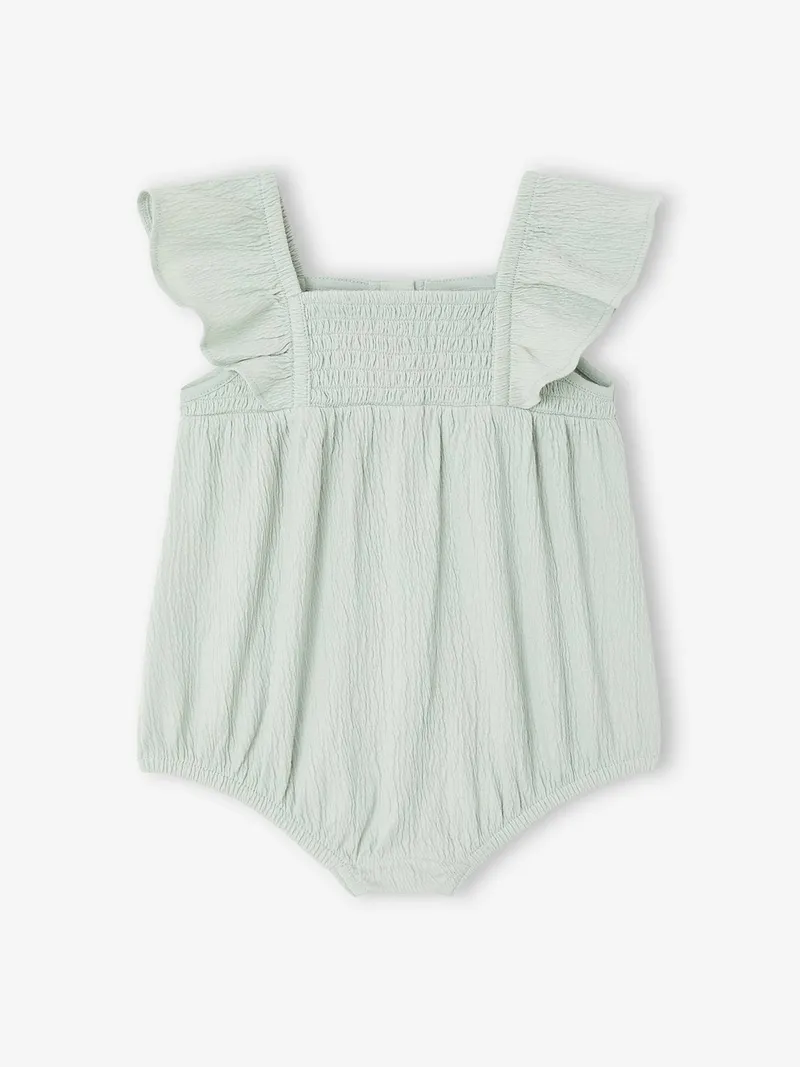 Vertbaudet Baby Kurzoverall mit gesmokten Ausschnitt und Volantärmeln, Aqua, – Produktbild 1 von 4