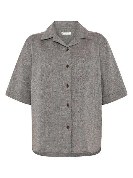 KnowledgeCotton Apparel KnowledgeCotton Apparel Lockere kurzarm Hemdbluse mit Struktur aus Bio-Baumwolle, Braun-shaved-chocolate, – Produktbild 1 von 3
