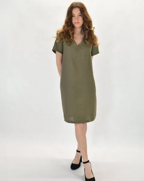 Aatise Aatise Shiftkleid kurzarm aus 100% Leinen Zelda, Braun, – Produktbild 1 von 4