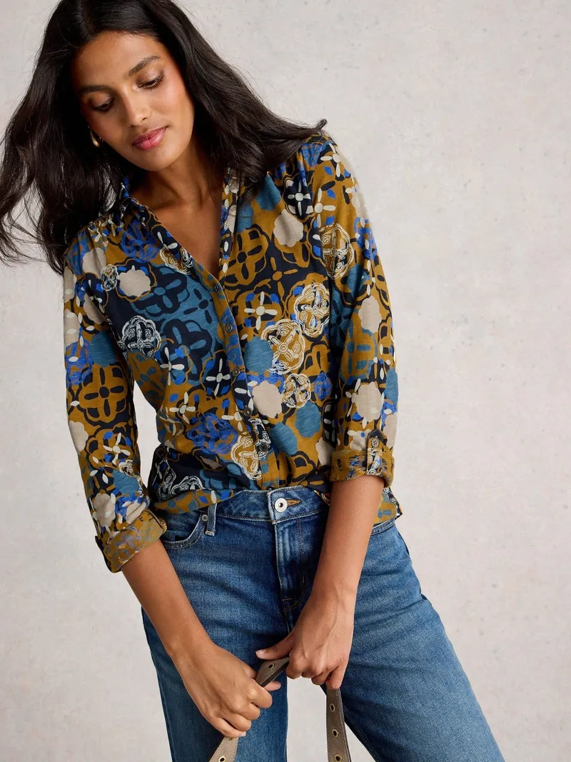 White Stuff Jerseybluse Annie - 38, Mittelgelbgrün, – Produktbild 3 von 4