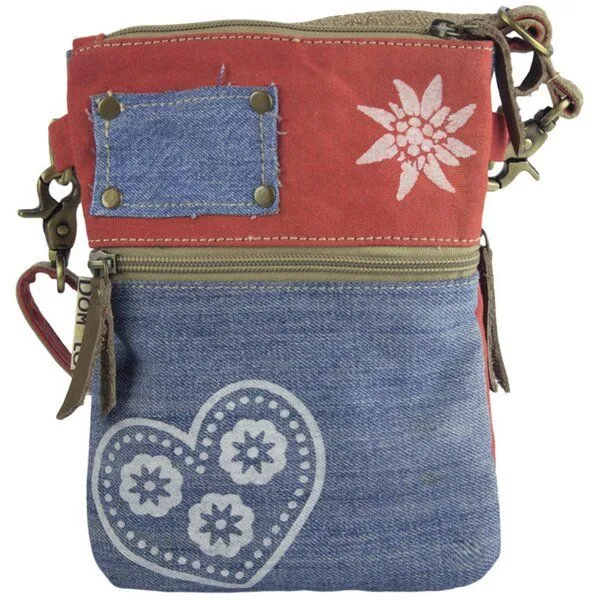 Domelo Domelo kleine Umhängetasche. Trachtentasche aus recycelter Jeans & Canvas mit Herz-Motiv – Produktbild 4 von 4