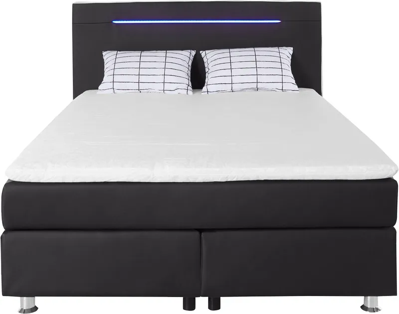 COLLECTION AB Boxspringbett LONDON inkl. Bonnell-Federkernmatratze H2, mit Topper, Kissen & LED, 90/140/180 cm x 200 cm, Schwarz, – Produktbild 1 von 8
