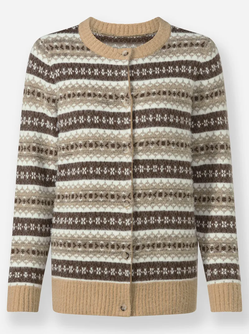 Witt Jacquardstrickjacke, Camel-sesam-gemustert, – Produktbild 1 von 2