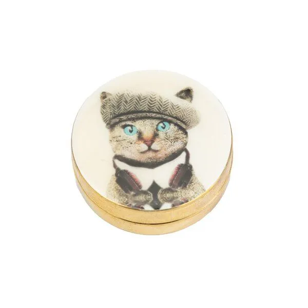 El Puente El Puente Dose aus Messing in Creme mit Katzen-Motiv | Fair Trade & Handmade aus Indien, Natur, – Produktbild 1 von 2