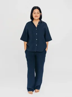 erlich textil erlich textil Simply Cotton Kurzarmhemd für Frauen aus Baumwolle in mitternachtblau – Produktbild 1 von 1