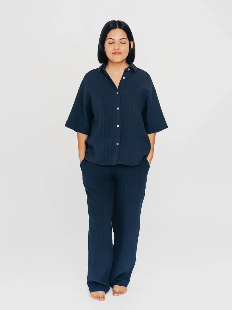 erlich textil erlich textil Simply Cotton Kurzarmhemd für Frauen aus Baumwolle in mitternachtblau, Mitternachtblau, – Produktbild 1 von 1
