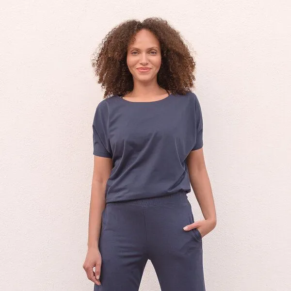 Jaya Jaya MARIA- Damen - lockeres Shirt für Yoga und Freizeit, Nightblue/blau, – Produktbild 1 von 2