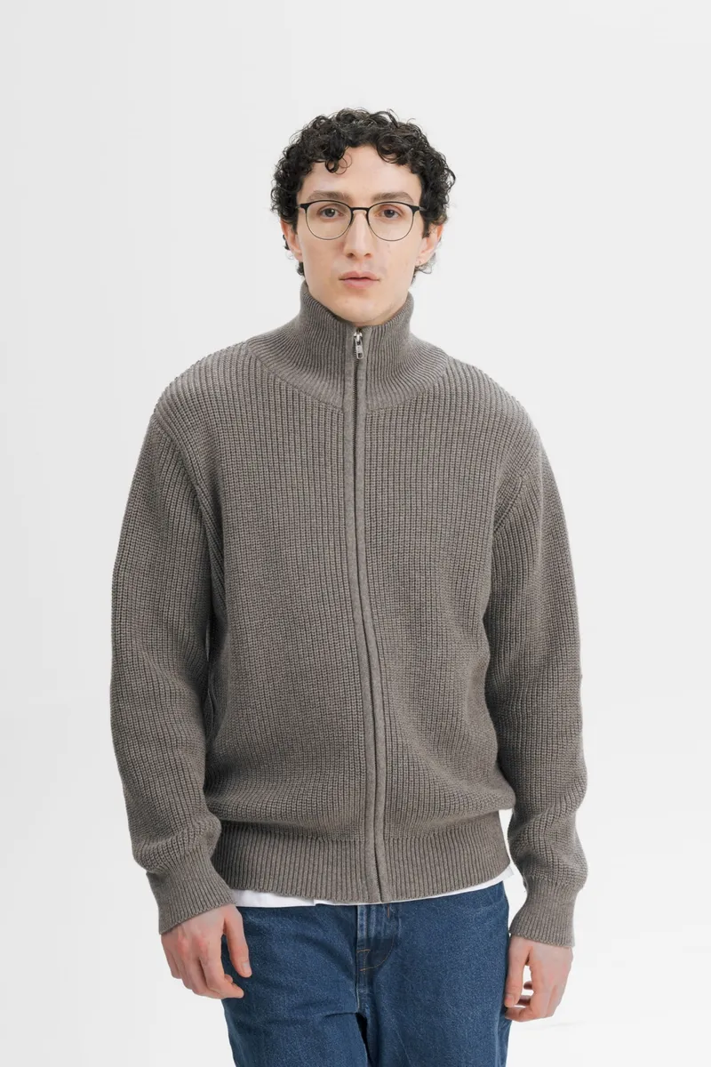 MELA MELA Herren vegan Strickjacke Mit Rippbündchen Taksh Bear Melange, Braun, – Produktbild 2 von 2