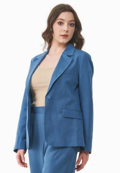 ORGANICATION ORGANICATION Blazer aus TENCEL Lyocell und Leinen, Blau(light navy), – Produktbild 4 von 4