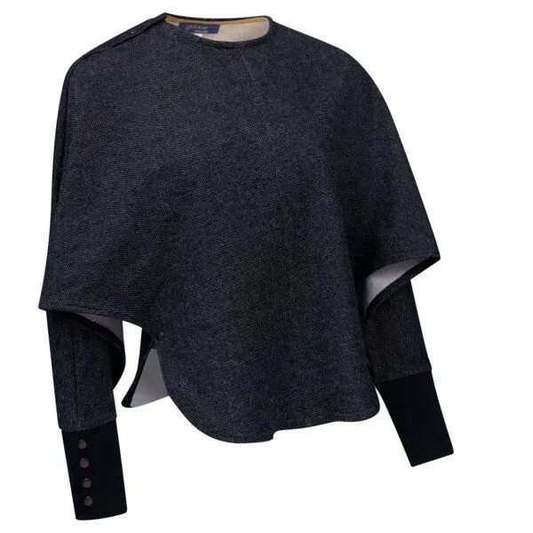 körber mode körber mode ausgefallenes Cape mit offenen Ärmeln aus kuschlig angerauter Bio-Baumwolle, Dunkelblau, – Produktbild 1 von 3