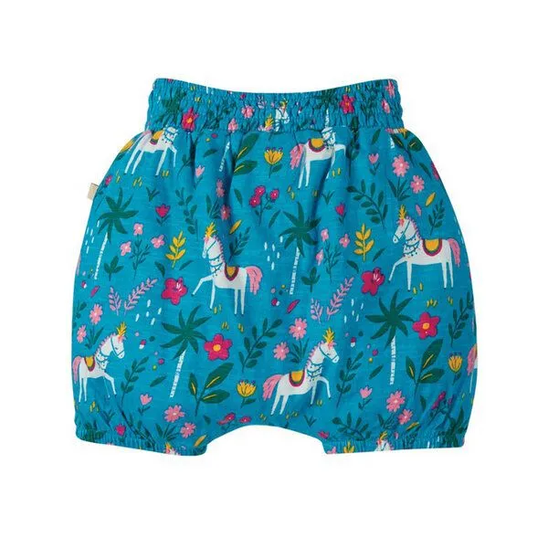 Frugi Frugi Bloomer Pferde in petrol Steph Smocked Shorts Teal Indian Horse – Produktbild 3 von 3