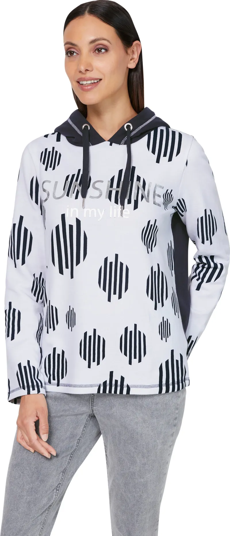 heine Kapuzensweatshirt marine-ecru-bedruckt, Marine-ecru-bedruckt, – Produktbild 2 von 2