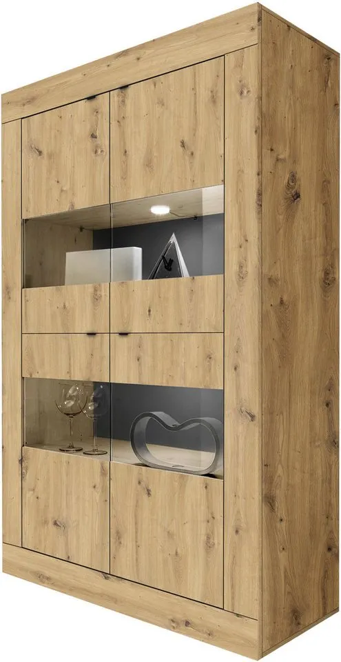 Home affaire Vitrine Basic Höhe 162 cm, Standvitrine mit 4 Türen - Metallgriffe, Stauraumvitrine in moderner Rahmenoptik, Hochschrank, Anrichte, Beige, – Produktbild 3 von 5