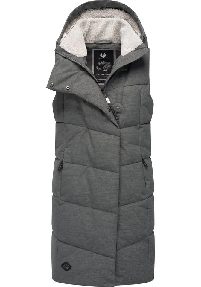 ragwear ragwear Steppweste Pavla Vest stylische Winterweste mit Teddyfutter und Kapuze, Grau, – Produktbild 1 von 3