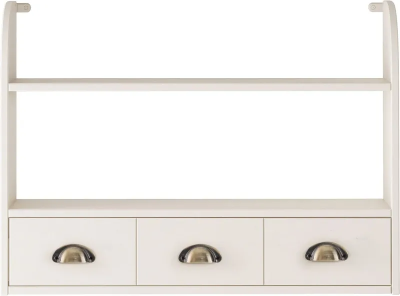 Home affaire Hängeregal Oslo, 75 cm breit, aus massiver Kiefer, 1 breite Schublade, Metallgriffe, Weiß, – Produktbild 4 von 5