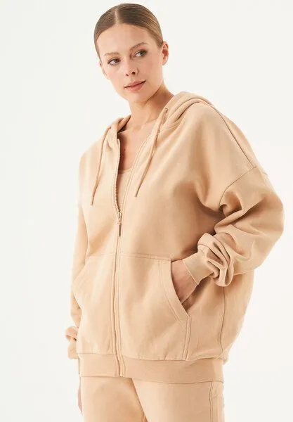 ORGANICATION ORGANICATION ESSENTIALS-JALE- Soft Touch Sweatjacke aus Bio-Baumwolle, Beige, – Produktbild 3 von 4