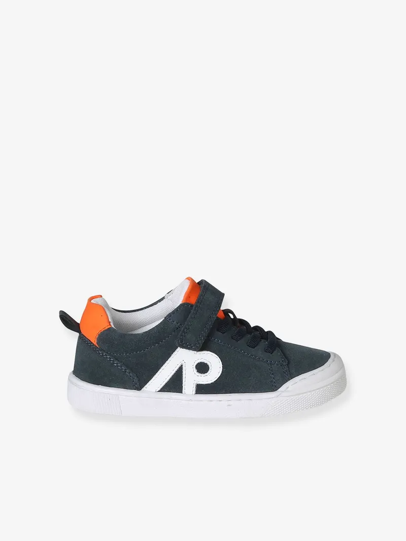 Vertbaudet Jungen Klett-Sneakers aus Leder mit elastischer Schnürung, Marine, – Produktbild 2 von 4