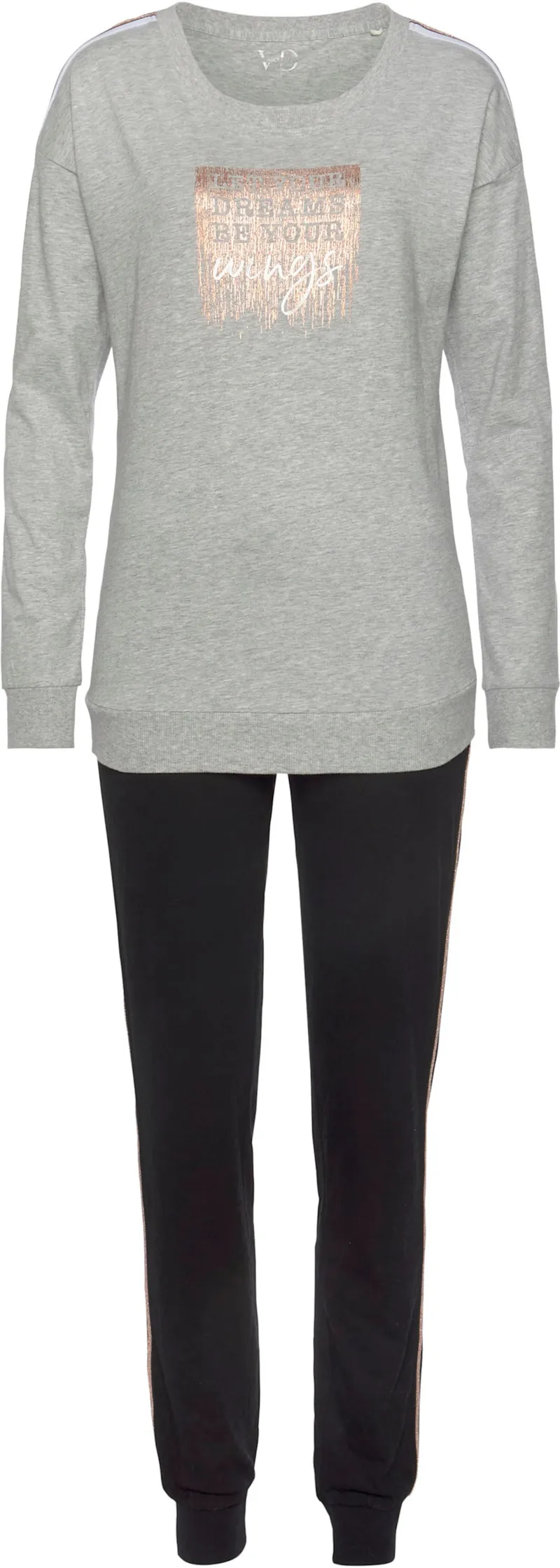 Vivance Dreams by Lascana Pyjama graumeliert/schwarz, Graumeliert/schwarz, – Produktbild 2 von 2