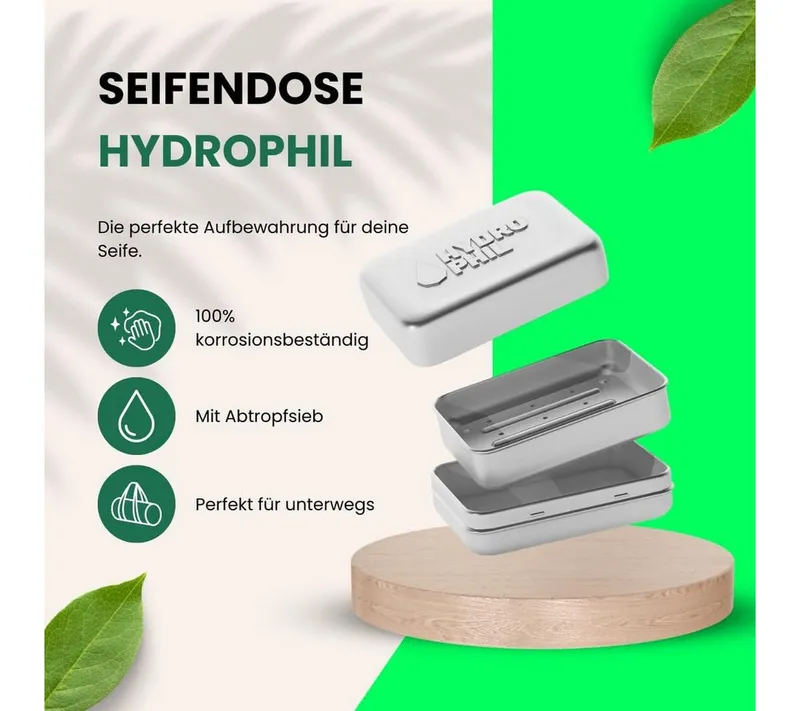 Hydrophil Hydrophil Seifenschale Hydrophil Seifendose aus Aluminium mit Abtropfgitter, 10x6,5x3,5 cm, 1-St. – Produktbild 3 von 5