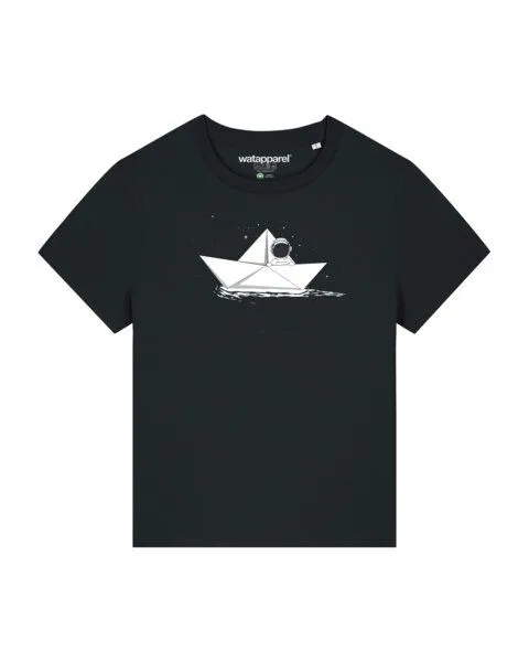 watapparel watapparel T-Shirt Frauen Astronaut in paper boat, Black, – Produktbild 1 von 3