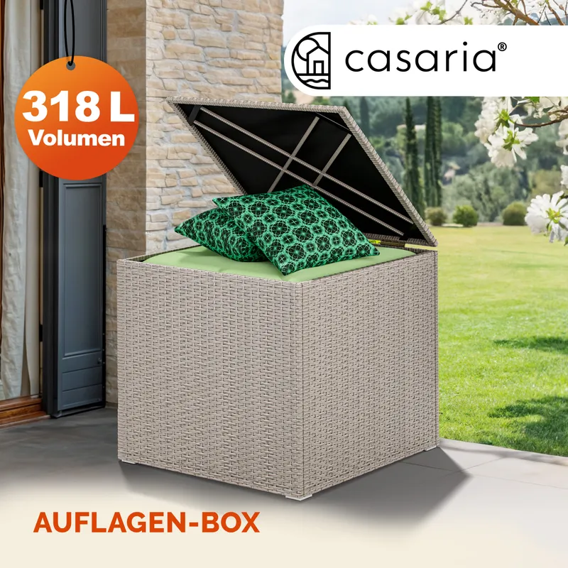 Casaria® Gartenbox Polyrattan 318L Creme mit Innenverkleidung wetterfest, Creme, – Produktbild 2 von 2