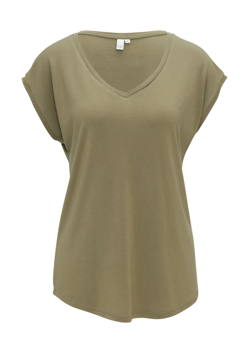 QS Locker geschnittenes T-Shirt im Modalmix, Olive, – Produktbild 1 von 4